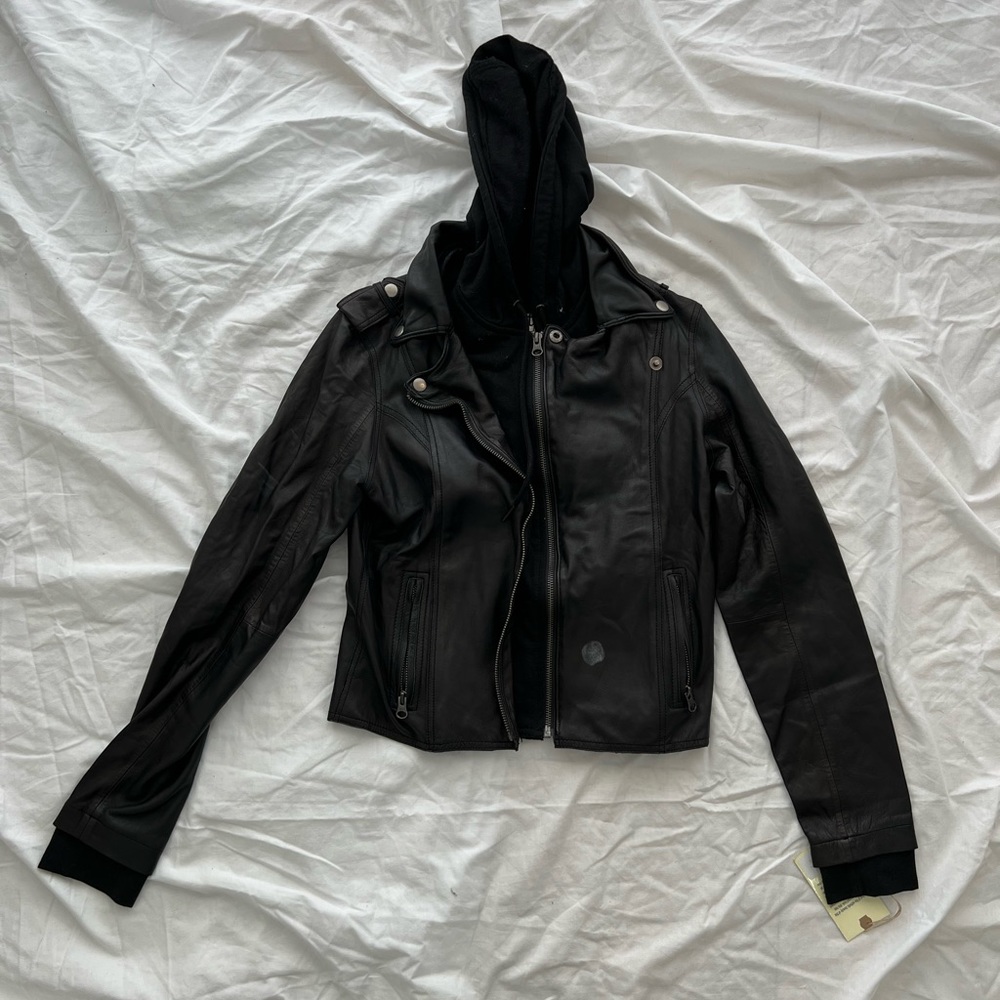 Vintage Hoodie Leather Jacket